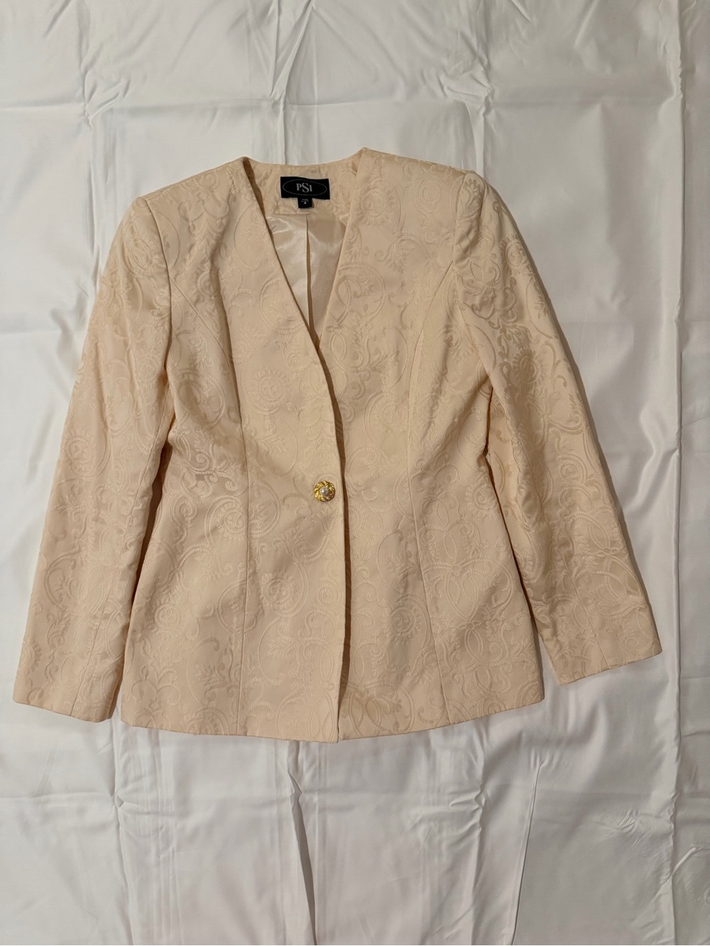 Vintage PSI Made in USA Ivory Jacquard Blazer Size 4